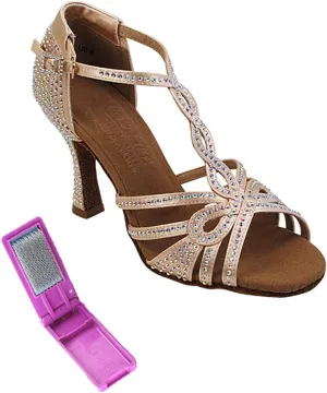 Very Fine Dance Shoes - Ladies Latin, Rhythm, Salsa, Waltz Ballroom Dance Shoes - S1008CC - 2.5-inch Heel and Foldable Brush Bundle - Flesh Satin - 7