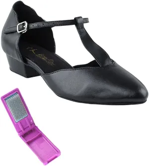 Very Fine Dance Shoes - Ladies Practice, Cuban Low Heel, Waltz Ballroom Dance Shoes - 6819FT - 1-inch Heel and Foldable Brush Bundle - Black - 6.5