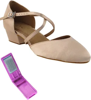Very Fine Dance Shoes - Ladies Practice, Cuban Low Heel, Waltz Ballroom Dance Shoes - 9691FT - 1-inch Heel and Foldable Brush Bundle