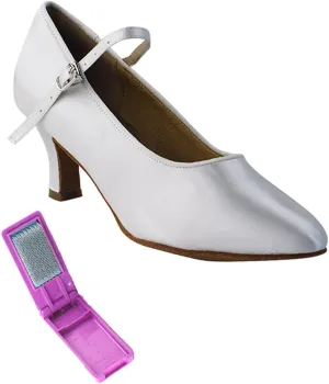 Very Fine Dance Shoes - Ladies Standard, Smooth Ballroom Dance Shoes - SERA5522-2.5-inch Heel and Foldable Brush Bundle