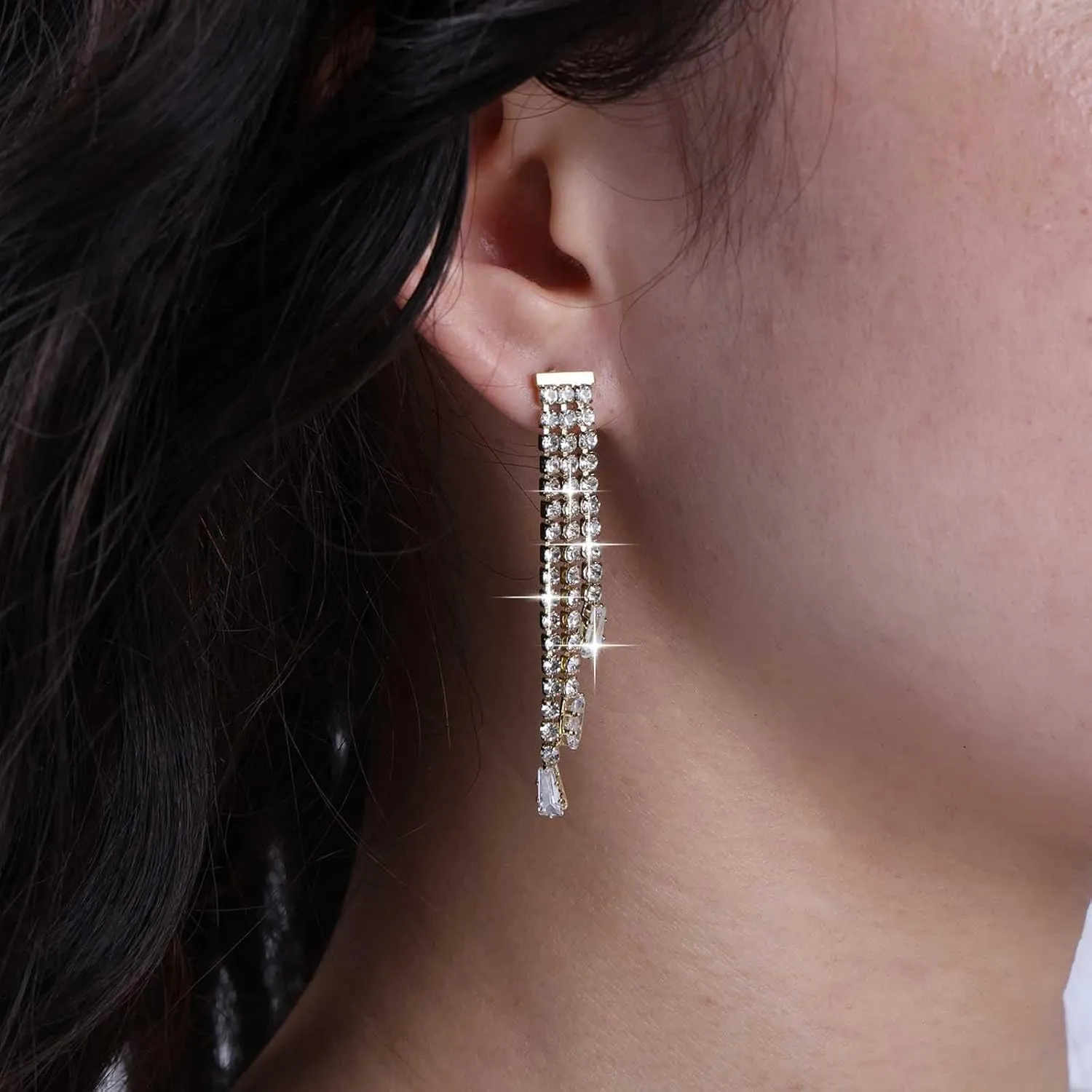 Vintage Crystal Chandeliers Drop Earrings Silver Cz Chain Earrings Rhinestone Tassel Earrings Shine Cz Tennis Chain Earrings Jewelry for Women and Girls
