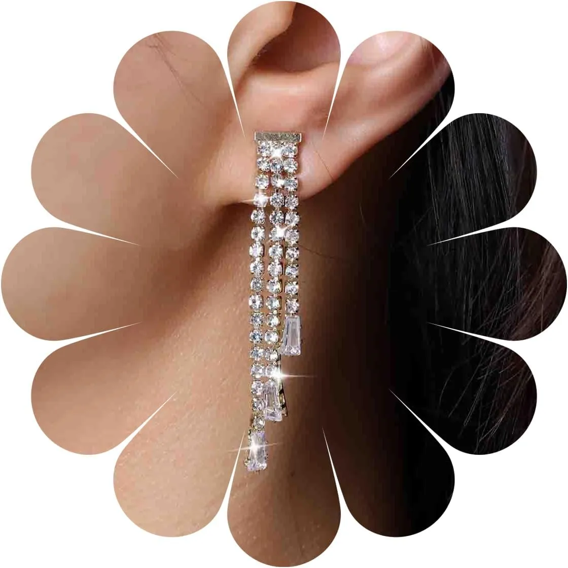 Vintage Crystal Chandeliers Drop Earrings Silver Cz Chain Earrings Rhinestone Tassel Earrings Shine Cz Tennis Chain Earrings Jewelry for Women and Girls