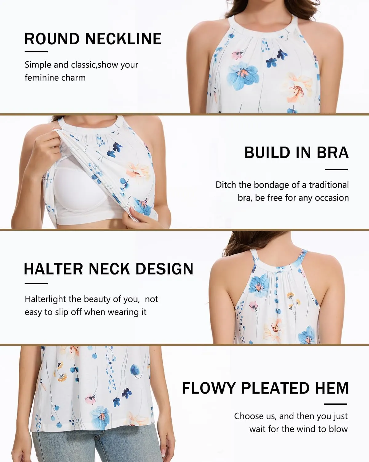 Vislivin Camisole for Women with Built in Bra Halter Neck Tanks Plead Loose Fit Cami