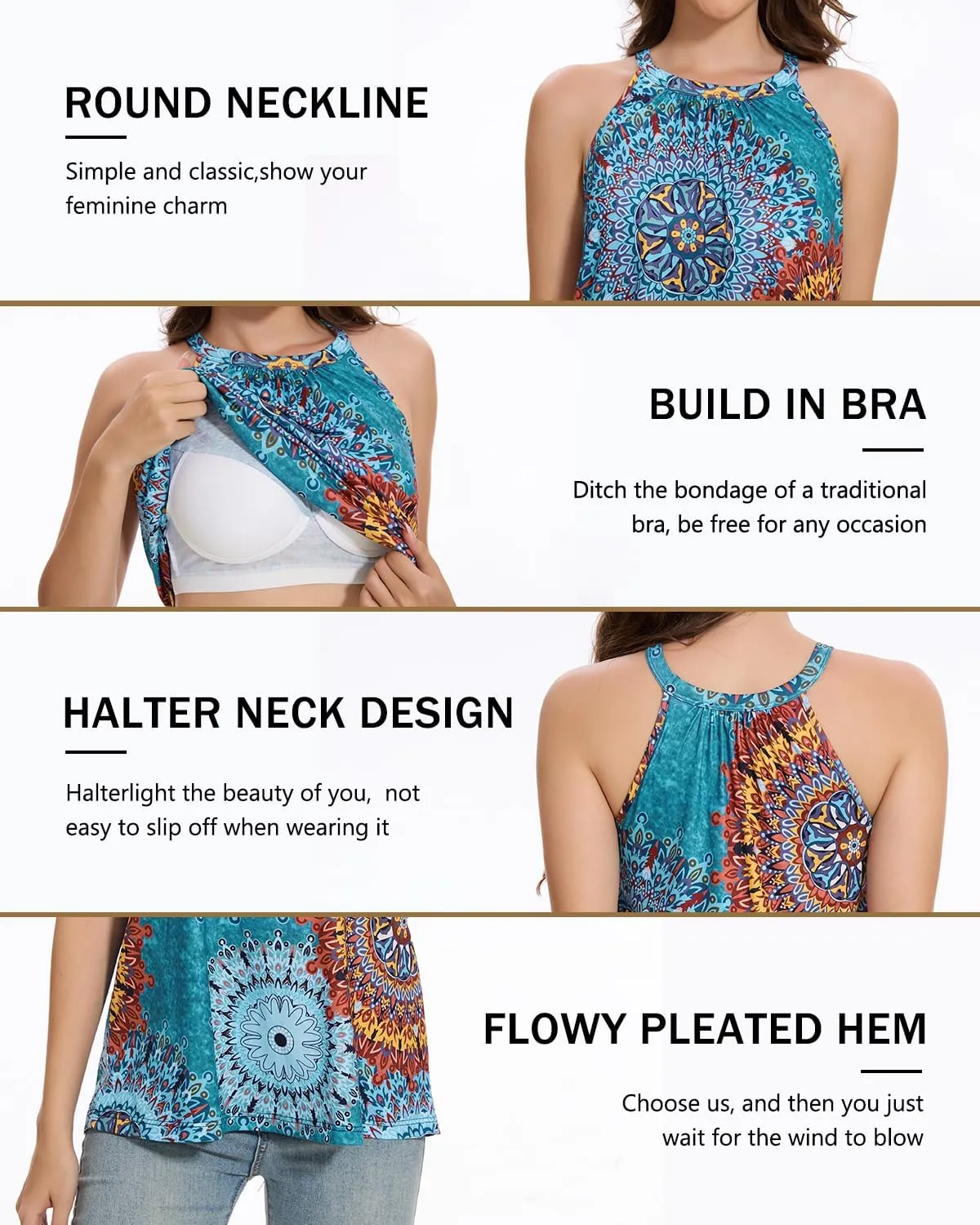 Vislivin Camisole for Women with Built in Bra Halter Neck Tanks Plead Loose Fit Cami