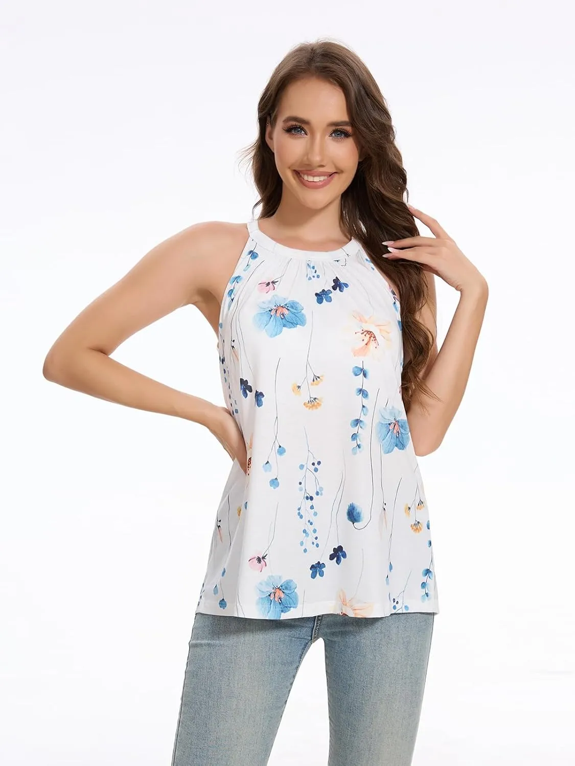 Vislivin Camisole for Women with Built in Bra Halter Neck Tanks Plead Loose Fit Cami