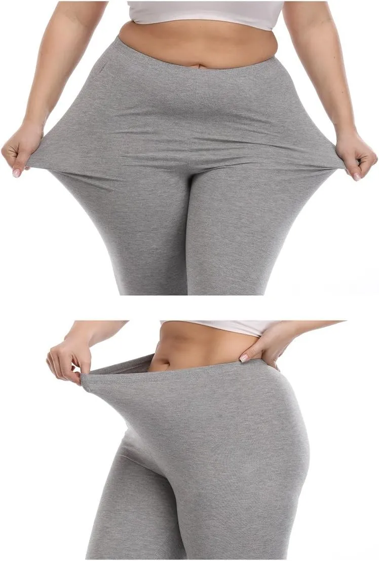 VOGUEMAX Women's Capri Leggings Plus Size Stretch and Comfy High Waisted Three-Quarter Leggings Plus