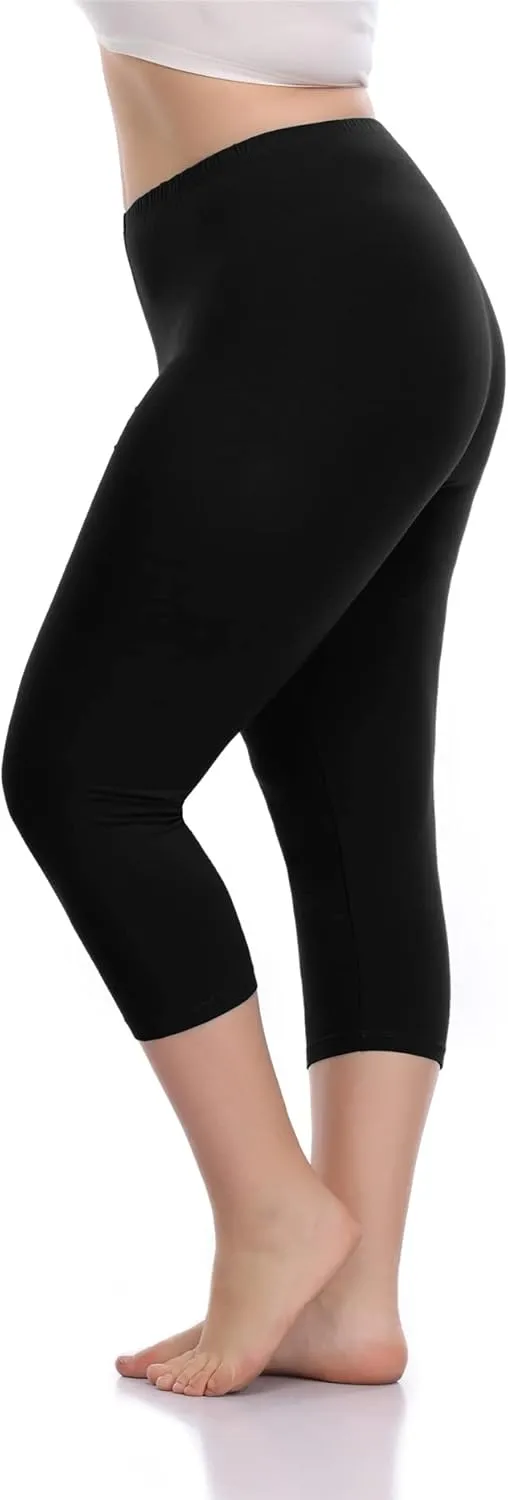 VOGUEMAX Women's Capri Leggings Plus Size Stretch and Comfy High Waisted Three-Quarter Leggings Plus