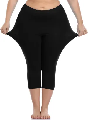 VOGUEMAX Women's Capri Leggings Plus Size Stretch and Comfy High Waisted Three-Quarter Leggings Plus
