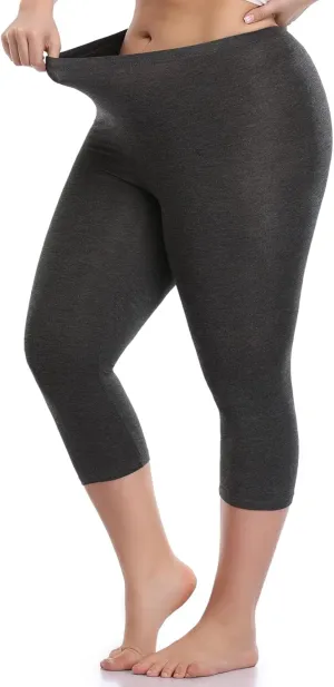 VOGUEMAX Women's Capri Leggings Plus Size Stretch and Comfy High Waisted Three-Quarter Leggings Plus