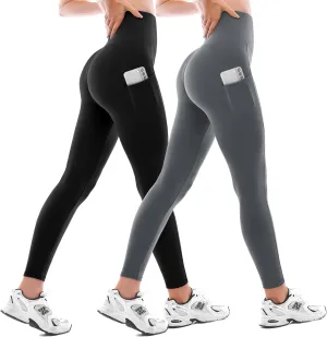 Walifrey Leggings with Pockets for Women 2 Packs,Women's High Waisted Yoga Leggings Gym for Workout