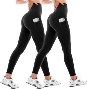 Walifrey Leggings with Pockets for Women 2 Packs,Women's High Waisted Yoga Leggings Gym for Workout