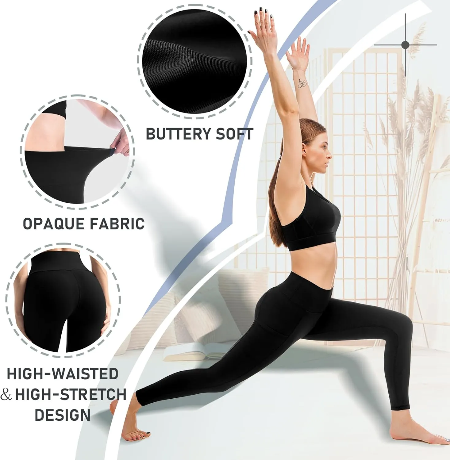 Walifrey Leggings with Pockets for Women 2 Packs,Women's High Waisted Yoga Leggings Gym for Workout
