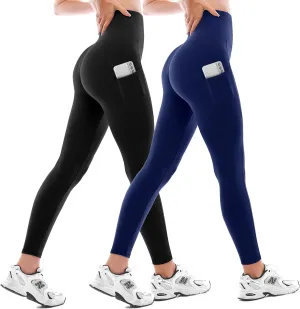 Walifrey Leggings with Pockets for Women 2 Packs,Women's High Waisted Yoga Leggings Gym for Workout