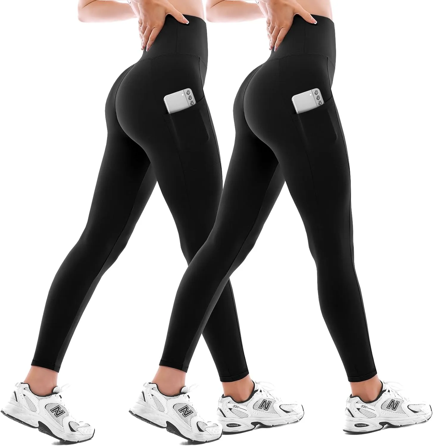 Walifrey Leggings with Pockets for Women 2 Packs,Women's High Waisted Yoga Leggings Gym for Workout