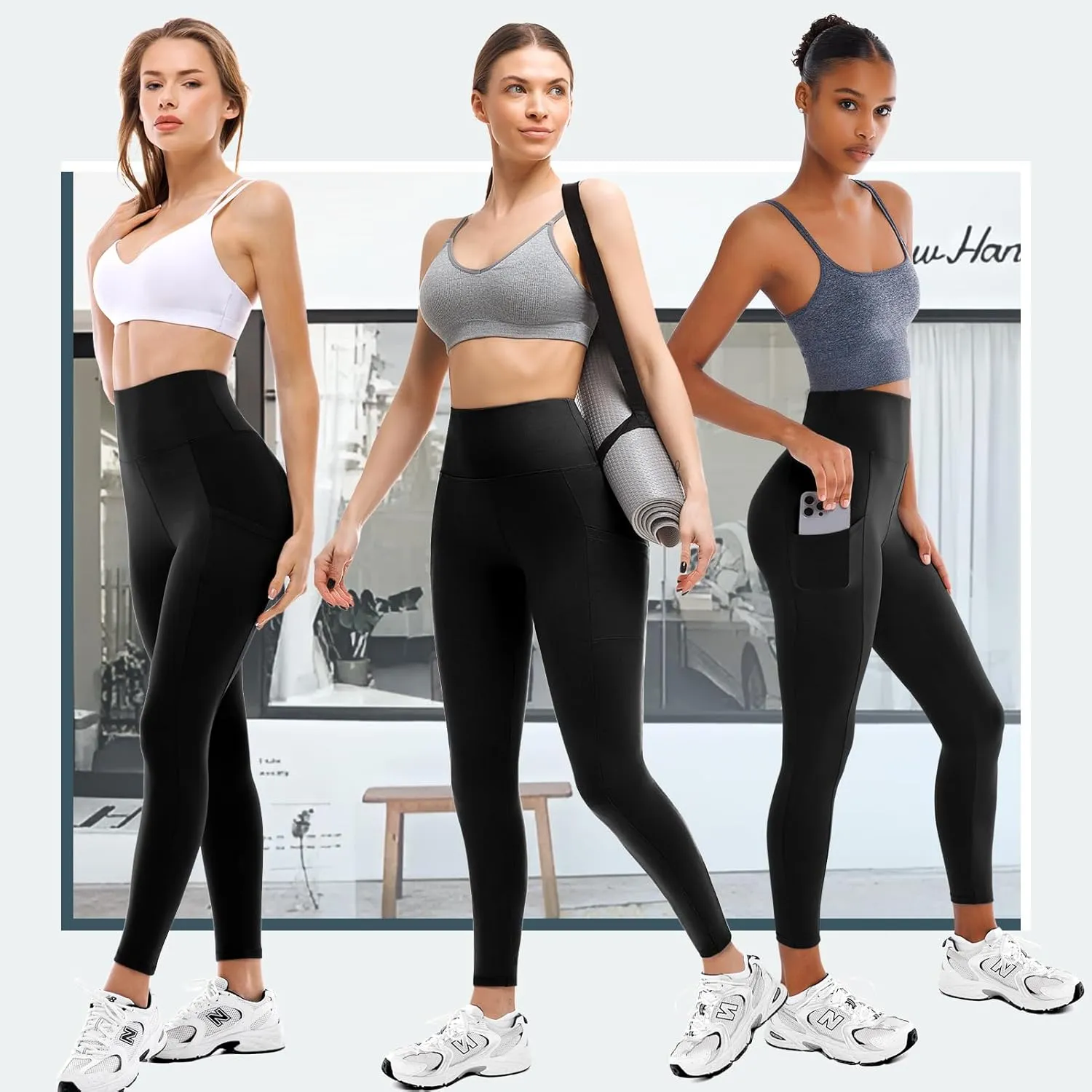 Walifrey Leggings with Pockets for Women 2 Packs,Women's High Waisted Yoga Leggings Gym for Workout