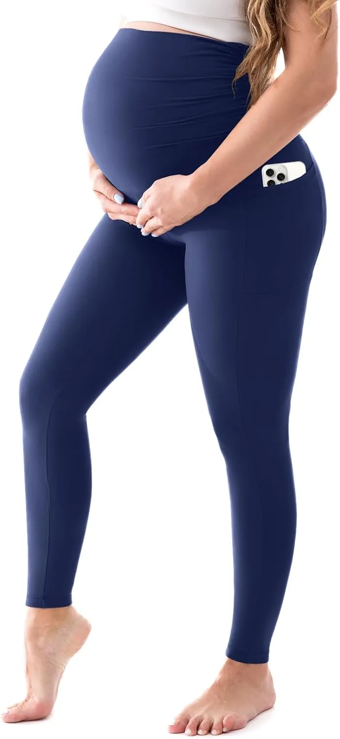 Walifrey Women's Maternity Leggings with Pockets Over The Belly,Pregnancy Yoga Pants Activewear Workout Leggings