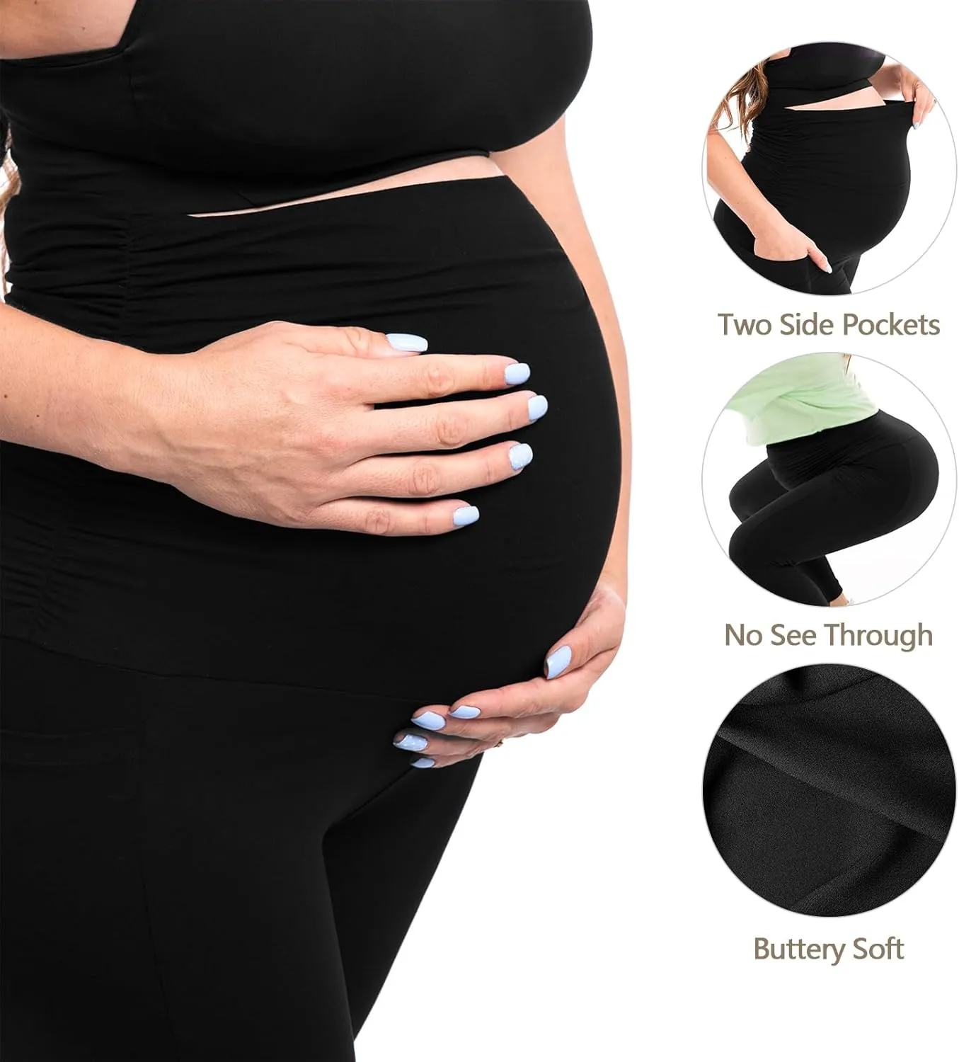 Walifrey Women's Maternity Leggings with Pockets Over The Belly,Pregnancy Yoga Pants Activewear Workout Leggings
