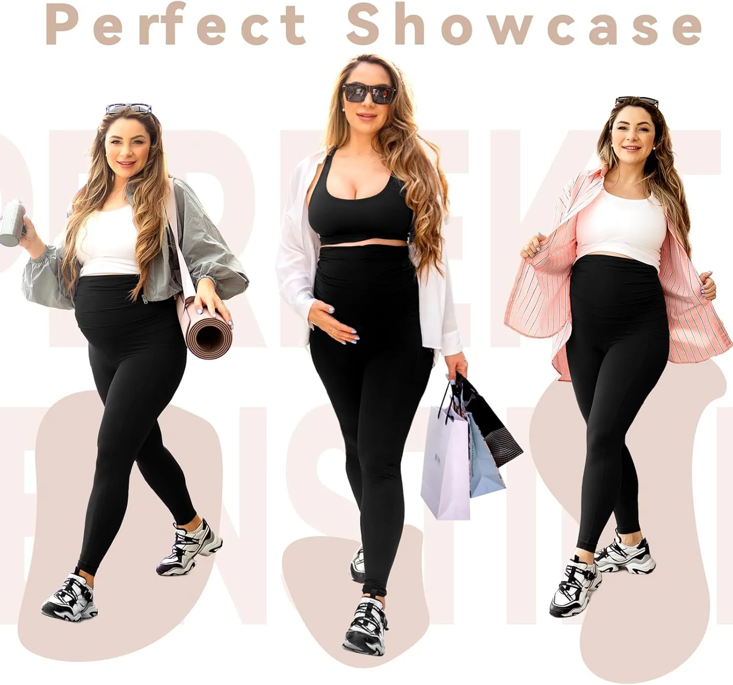 Walifrey Women's Maternity Leggings with Pockets Over The Belly,Pregnancy Yoga Pants Activewear Workout Leggings