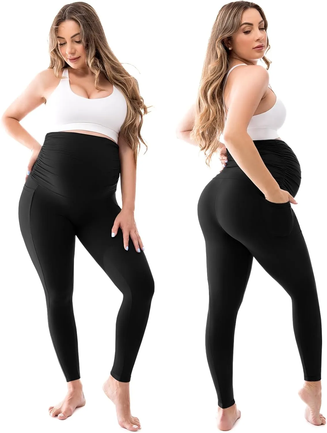 Walifrey Women's Maternity Leggings with Pockets Over The Belly,Pregnancy Yoga Pants Activewear Workout Leggings
