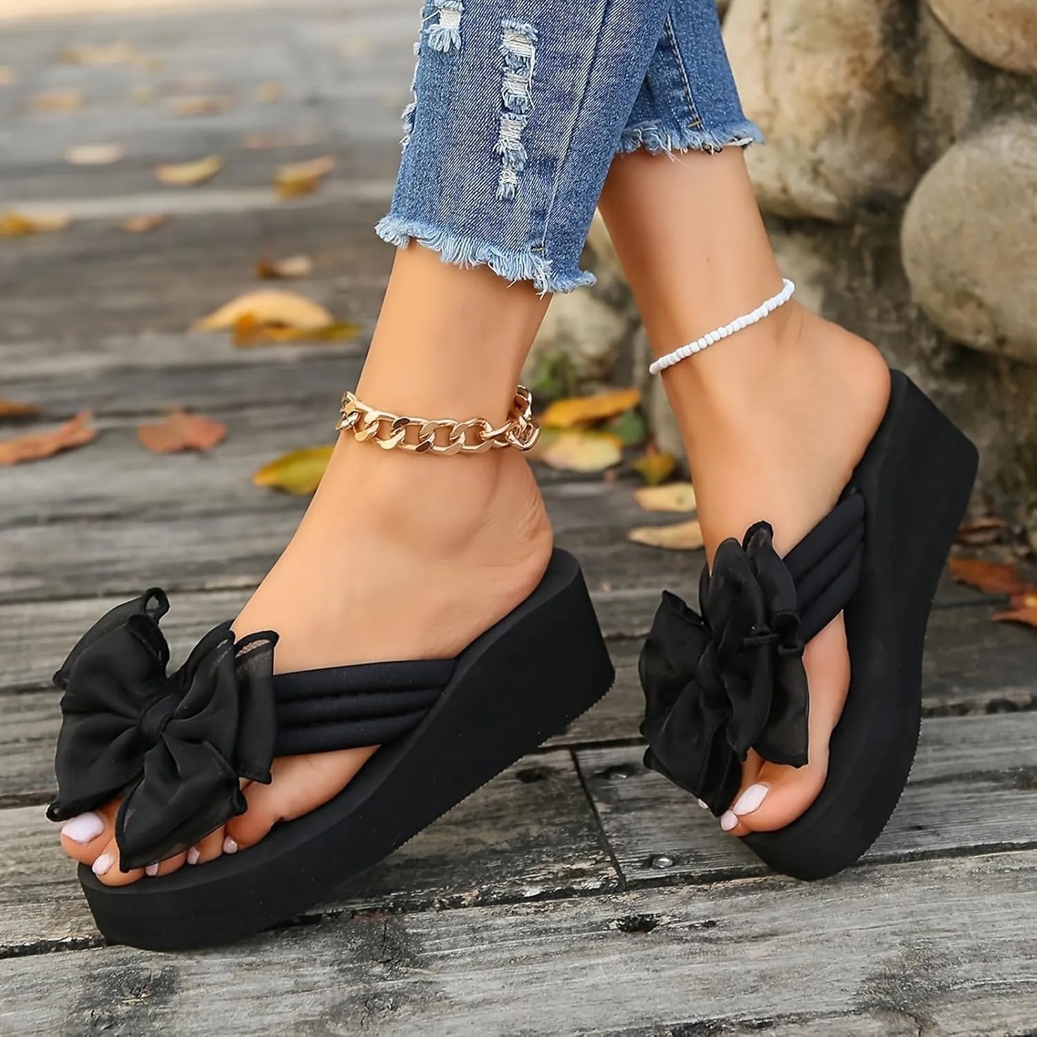 Wedge Flip-Flops for Women Plus Size Platform Sandals Fashion Beach Non Slip Slippers Shoes Women Heels Platform Light