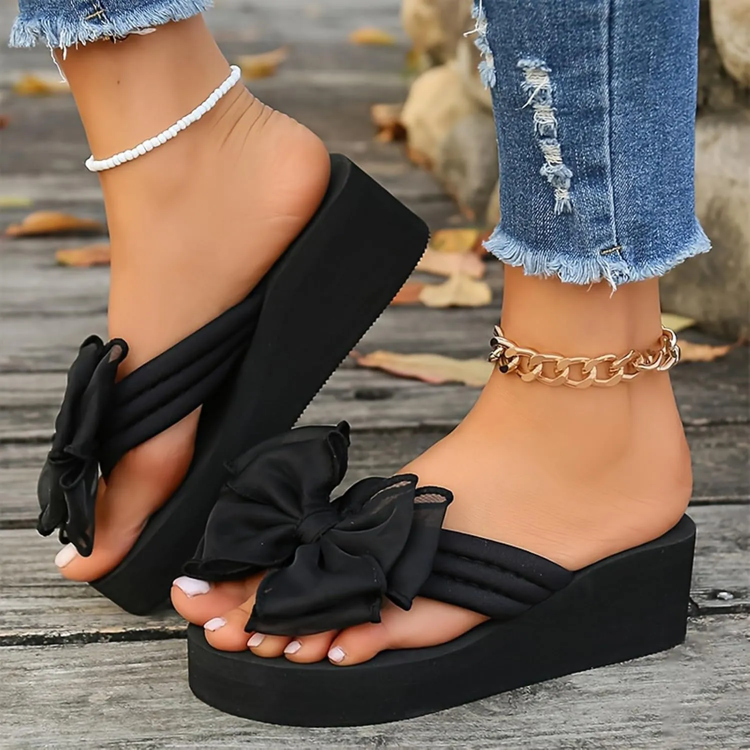 Wedge Flip-Flops for Women Plus Size Platform Sandals Fashion Beach Non Slip Slippers Shoes Women Heels Platform Light