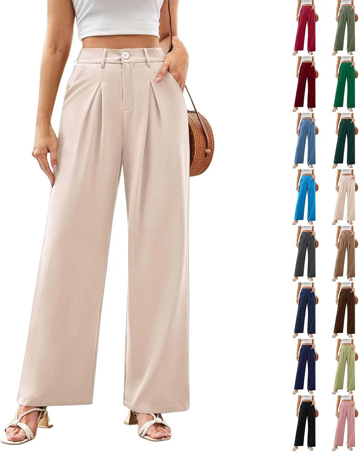 Wide Leg Dress Pants for Women Business Casual High Waisted Work Pants Baggy Dressy Trouser Pants with Pockets