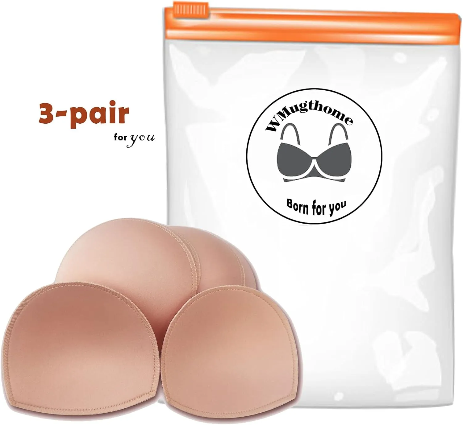 WMugthome 3 Pair Sewn Bra Pads Inserts for Women's Sports Yoga Bra to Hide Nipples or Bra Inserts Push Up