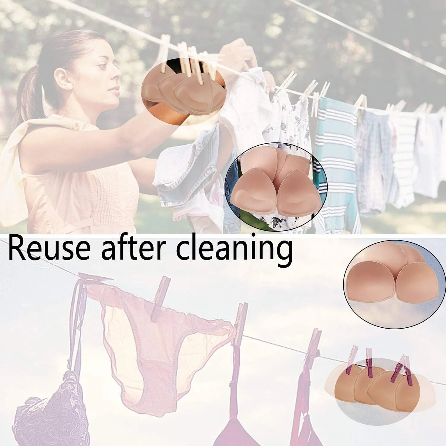 WMugthome 3 Pair Sewn Bra Pads Inserts for Women's Sports Yoga Bra to Hide Nipples or Bra Inserts Push Up