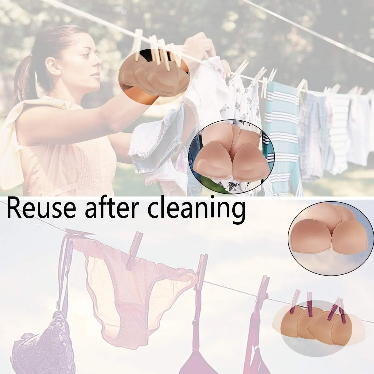 WMugthome 3 Pair Sewn Bra Pads Inserts for Women's Sports Yoga Bra to Hide Nipples or Bra Inserts Push Up