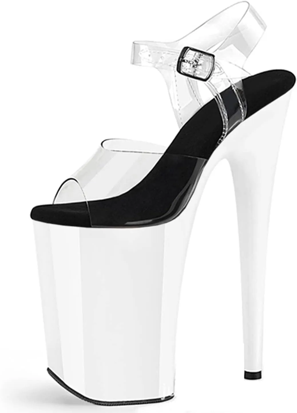 WOilERQ Women's Platform Stiletto High Heels PVC Clear Ankle Strap Sandals Open Toe Wedding Party Dress Pumps Shoes for Sexy Stripper Pole Dancing Party
