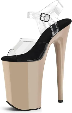 WOilERQ Women's Platform Stiletto High Heels PVC Clear Ankle Strap Sandals Open Toe Wedding Party Dress Pumps Shoes for Sexy Stripper Pole Dancing Party