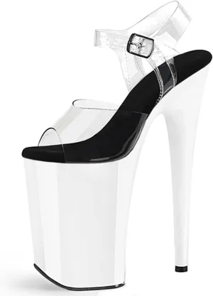 WOilERQ Women's Platform Stiletto High Heels PVC Clear Ankle Strap Sandals Open Toe Wedding Party Dress Pumps Shoes for Sexy Stripper Pole Dancing Party