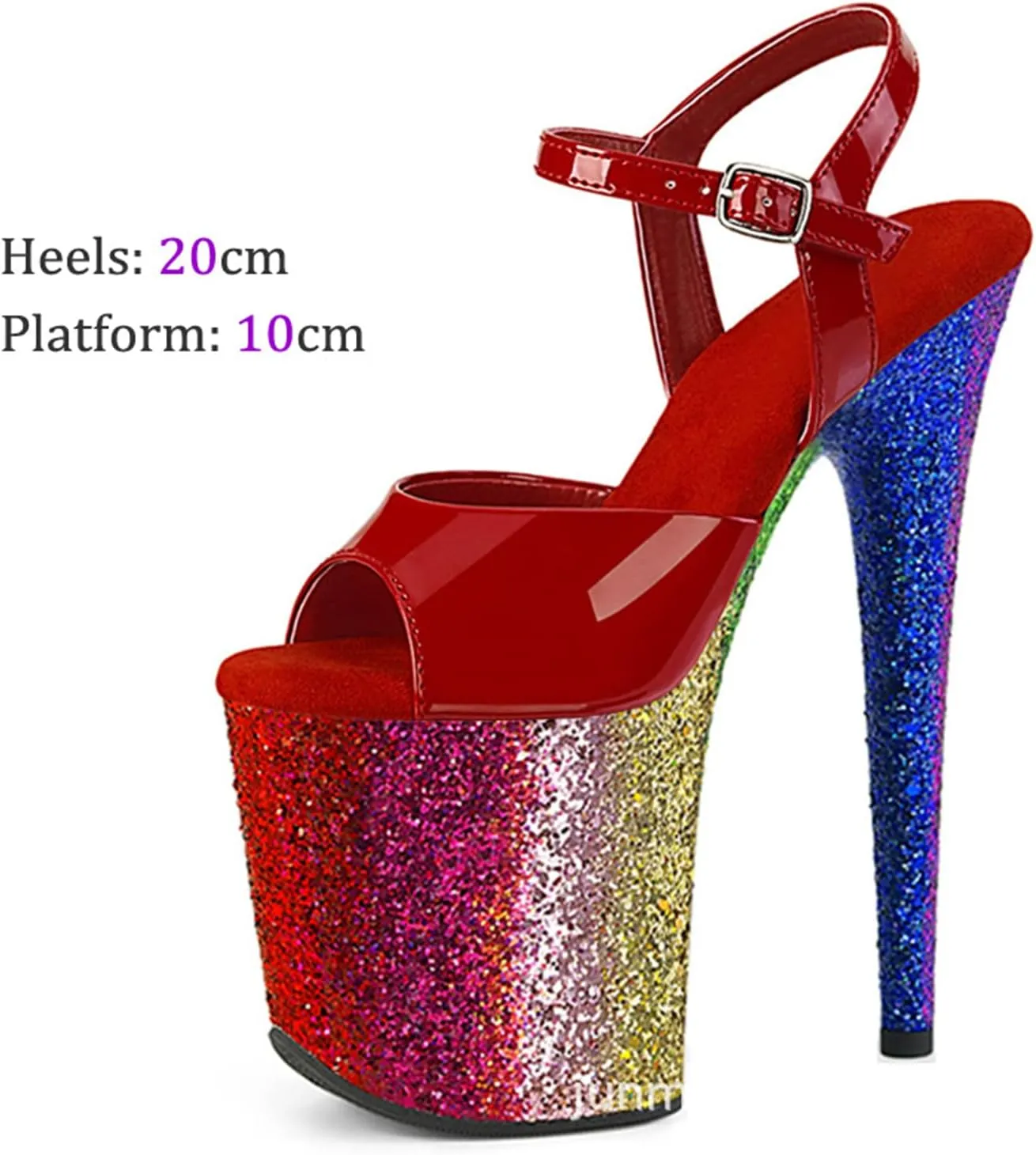 WOilERQ Womens Sequins Platform Sandals Open Toe Ankle Strap High Heels Stiletto Sandals Sexy Catwalk Pole Dancing Stripper Club Dress Shoes 20cm/7.8inch