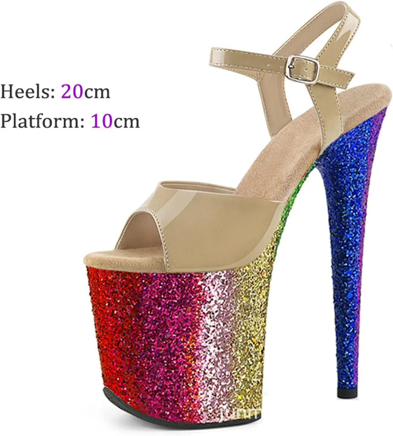 WOilERQ Womens Sequins Platform Sandals Open Toe Ankle Strap High Heels Stiletto Sandals Sexy Catwalk Pole Dancing Stripper Club Dress Shoes 20cm/7.8inch
