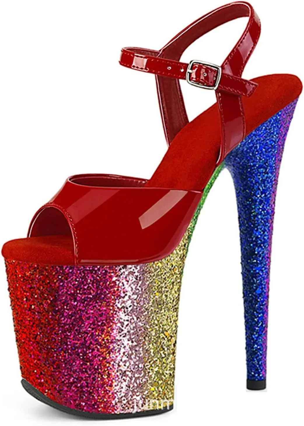 WOilERQ Womens Sequins Platform Sandals Open Toe Ankle Strap High Heels Stiletto Sandals Sexy Catwalk Pole Dancing Stripper Club Dress Shoes 20cm/7.8inch