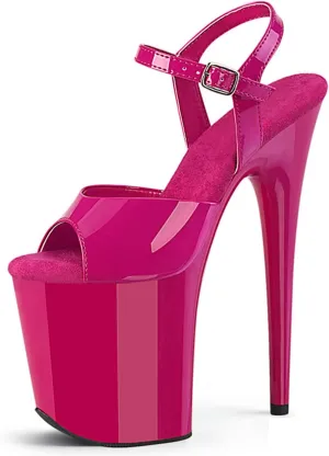 WOilERQ Womens Sexy Patent Leather Sandals Platform Open Toe Ankle Strap Heeled Sandals Evening Dress Shoes with 7.8inch Stiletto Heels for Stripper Club Party,Rose,10.5