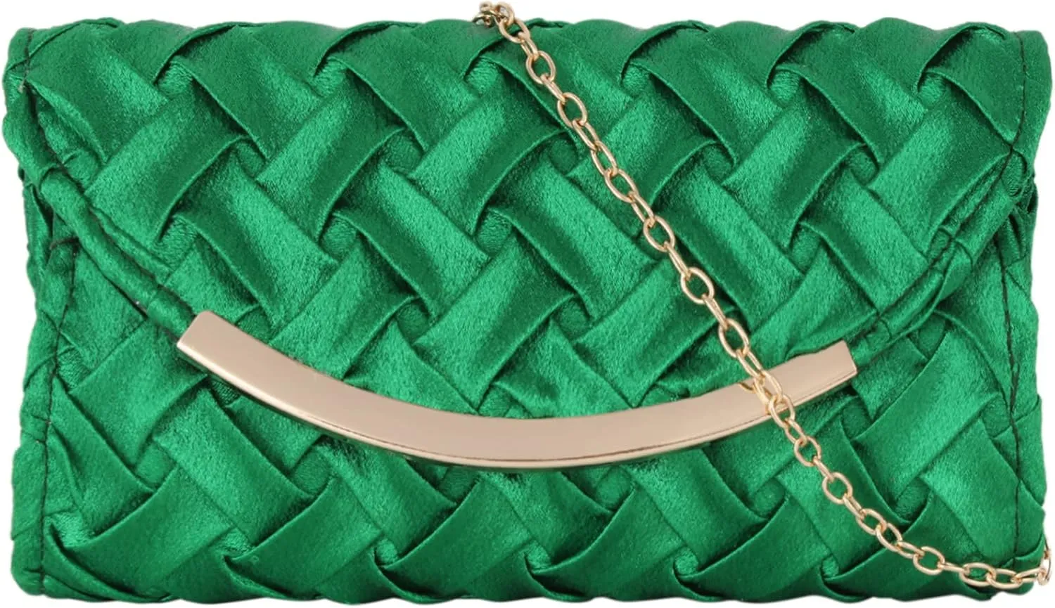 Women Braided Evening Purse Polyester Fabric Envelope Clutch Handbag Elegant Chain Wedding Crossbody Shoulder