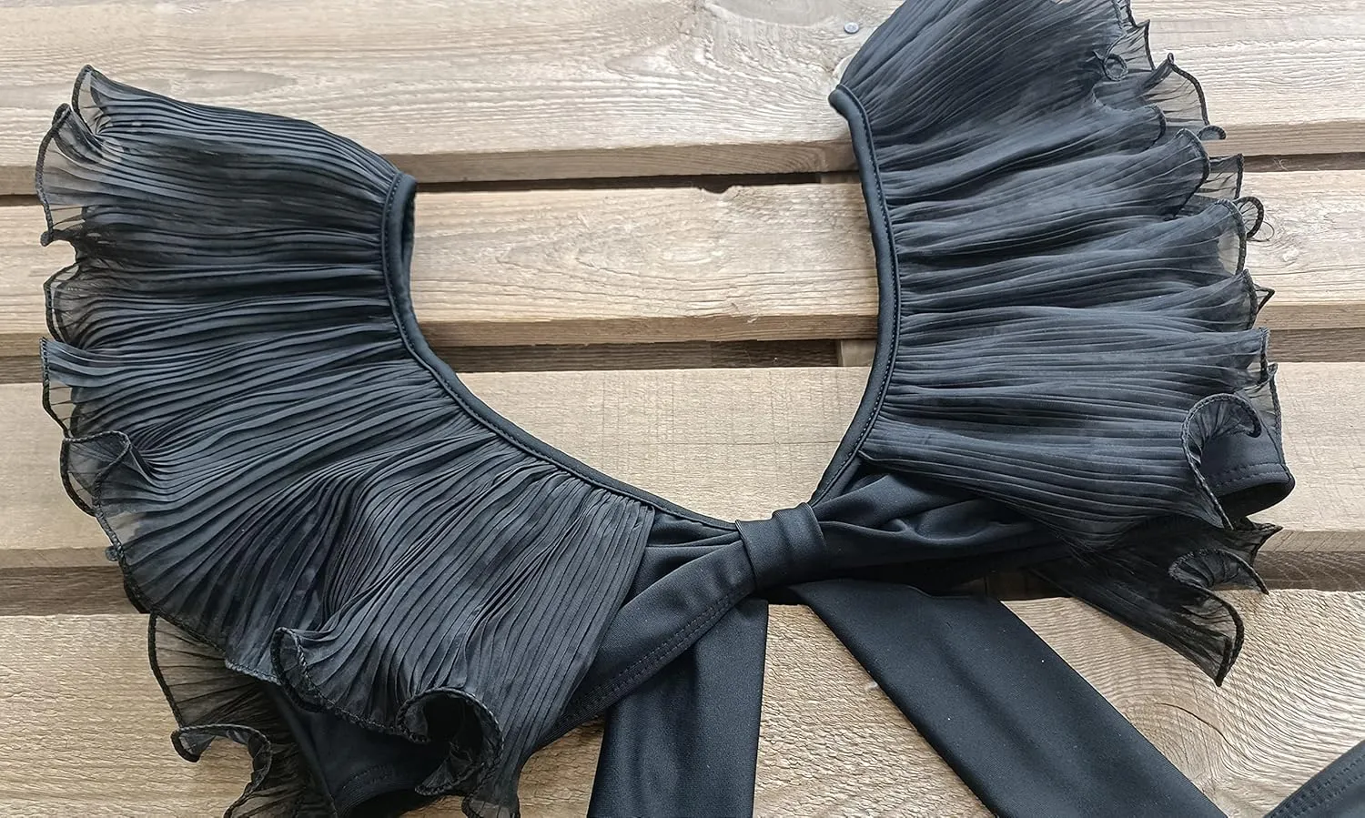 Women High Waisted Swimsuit Pleated Lace Ruffle Bikini Padded Swimwear