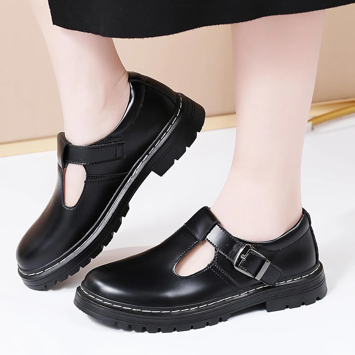 Women Mary Jane Shoes Soft Toe Non Slip Platform Casual Faux Leather Chunky Comfortable Dress Shoes