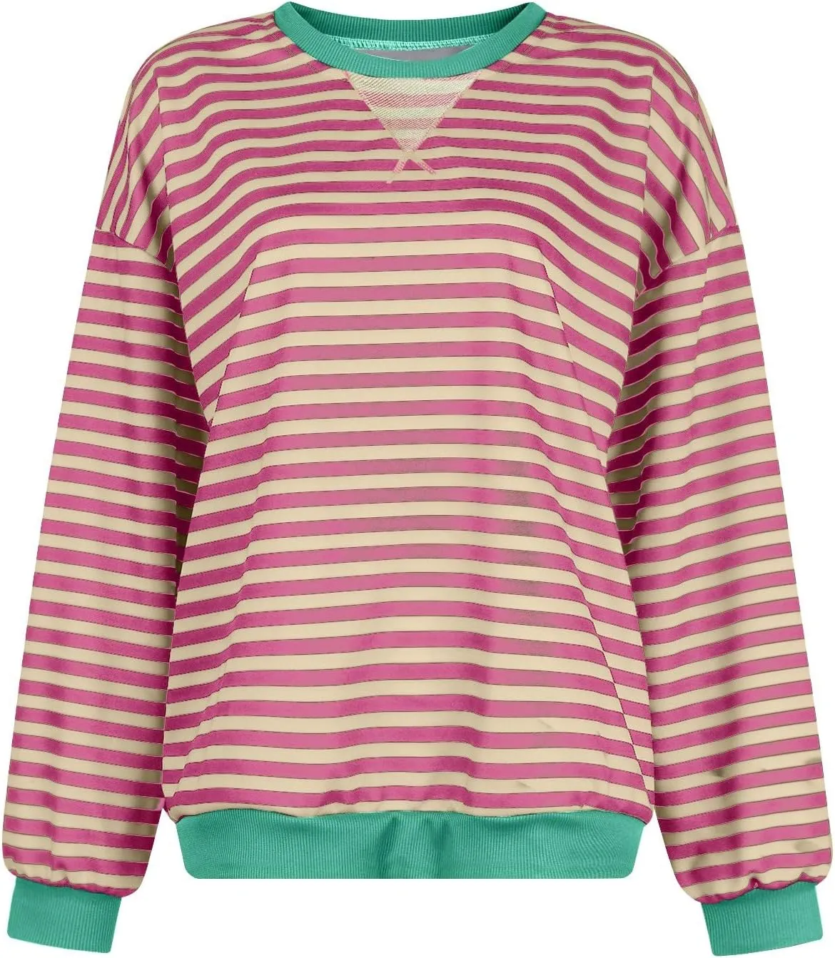 Women Striped Sweatshirts Colors Block Oversized Sweatshirt with Pockets Crewneck Sweatshirt Loose Pullover Sweaters