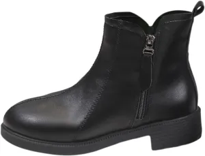 Women's Ankle Boots Thick Heel Low Heeled Booties for Women Round Toe Chunky Heel Side Zipper Booties Slip On Chelsea Dress Boots for Women Waterproof Winter Shoes with Arch Support