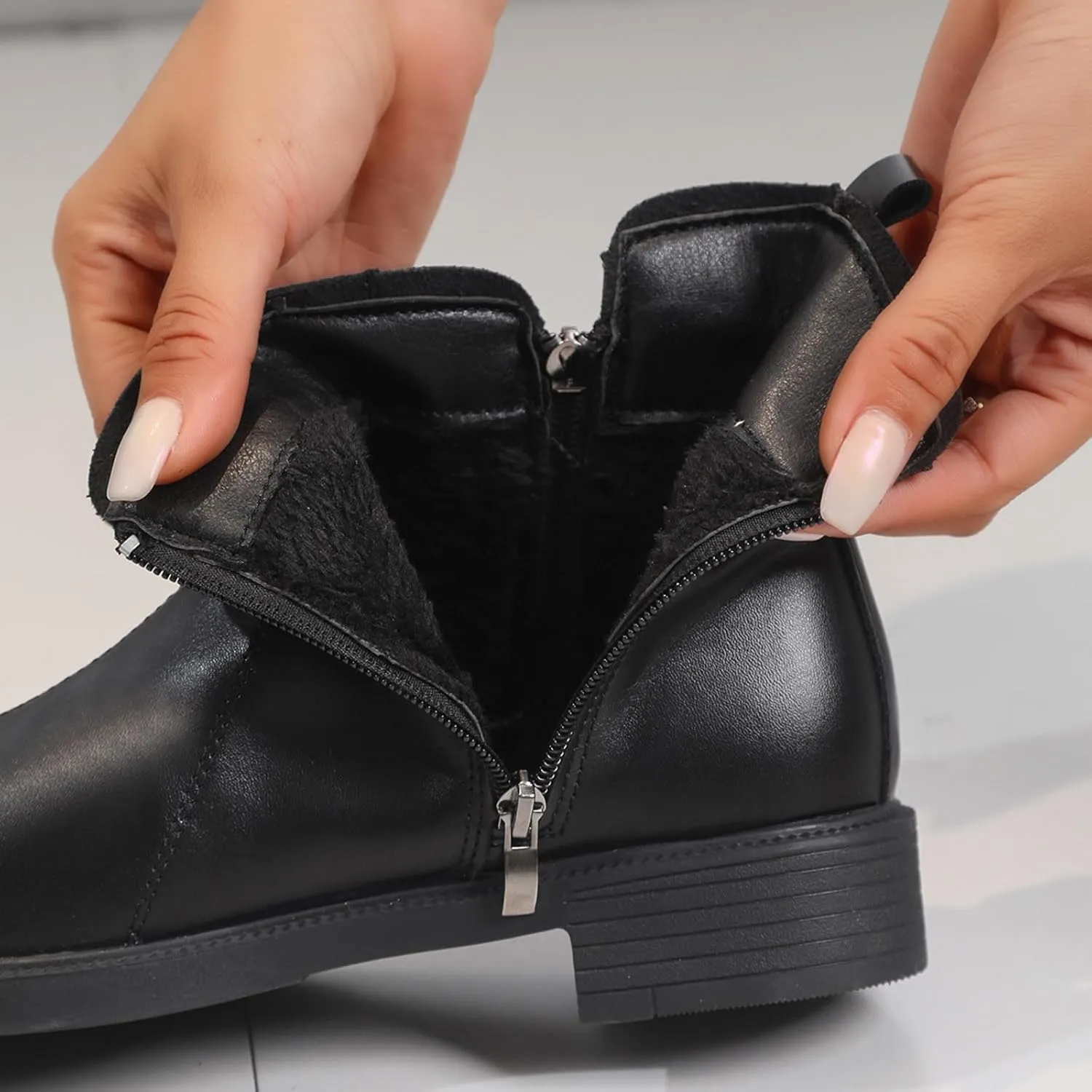 Women's Ankle Boots Thick Heel Low Heeled Booties for Women Round Toe Chunky Heel Side Zipper Booties Slip On Chelsea Dress Boots for Women Waterproof Winter Shoes with Arch Support