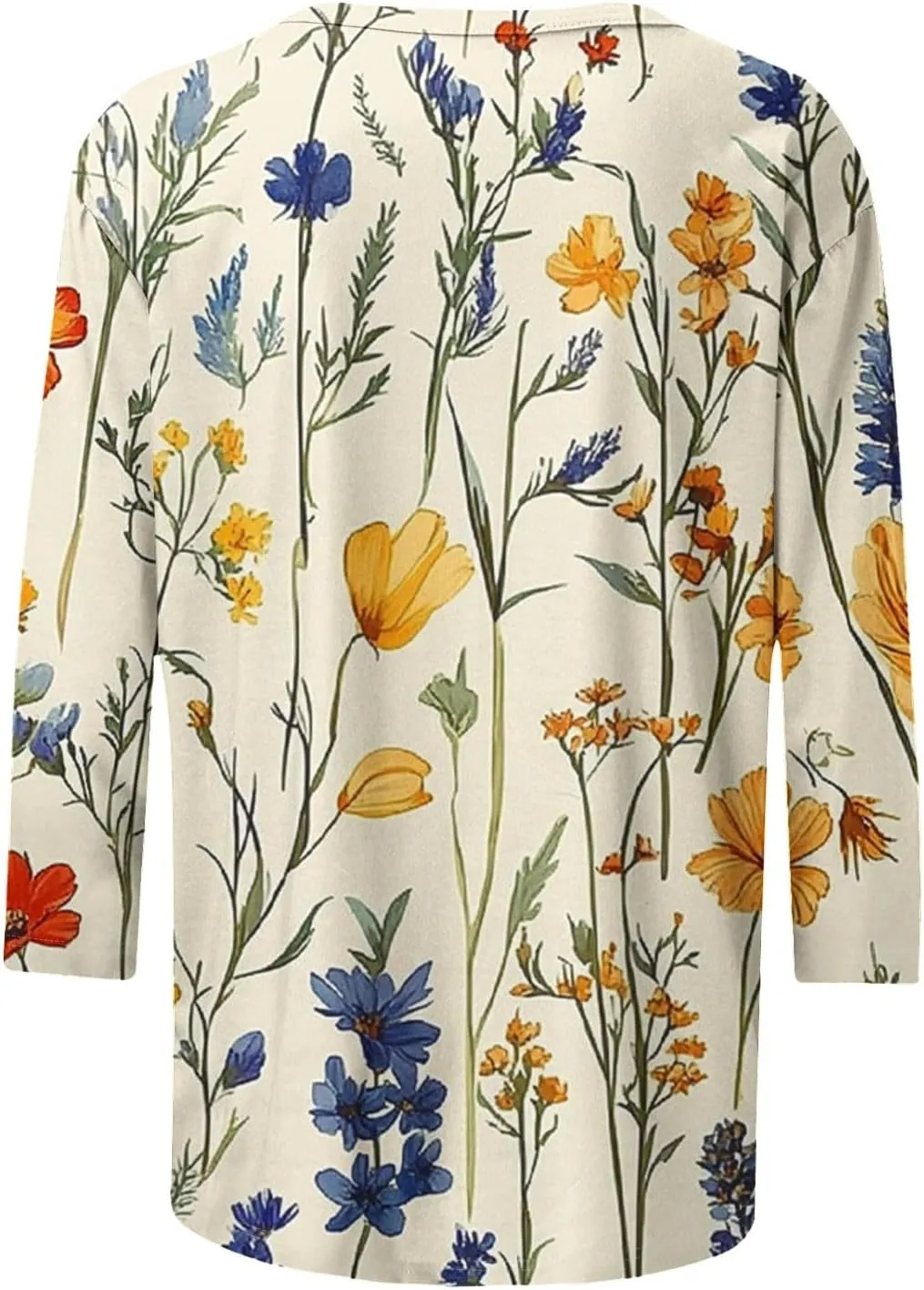 Womens Boho Floral Tops 3/4 Sleeve T Shirts Crewneck Blouses Dressy Casual Business Work Shirts Fashion Tunic Tops