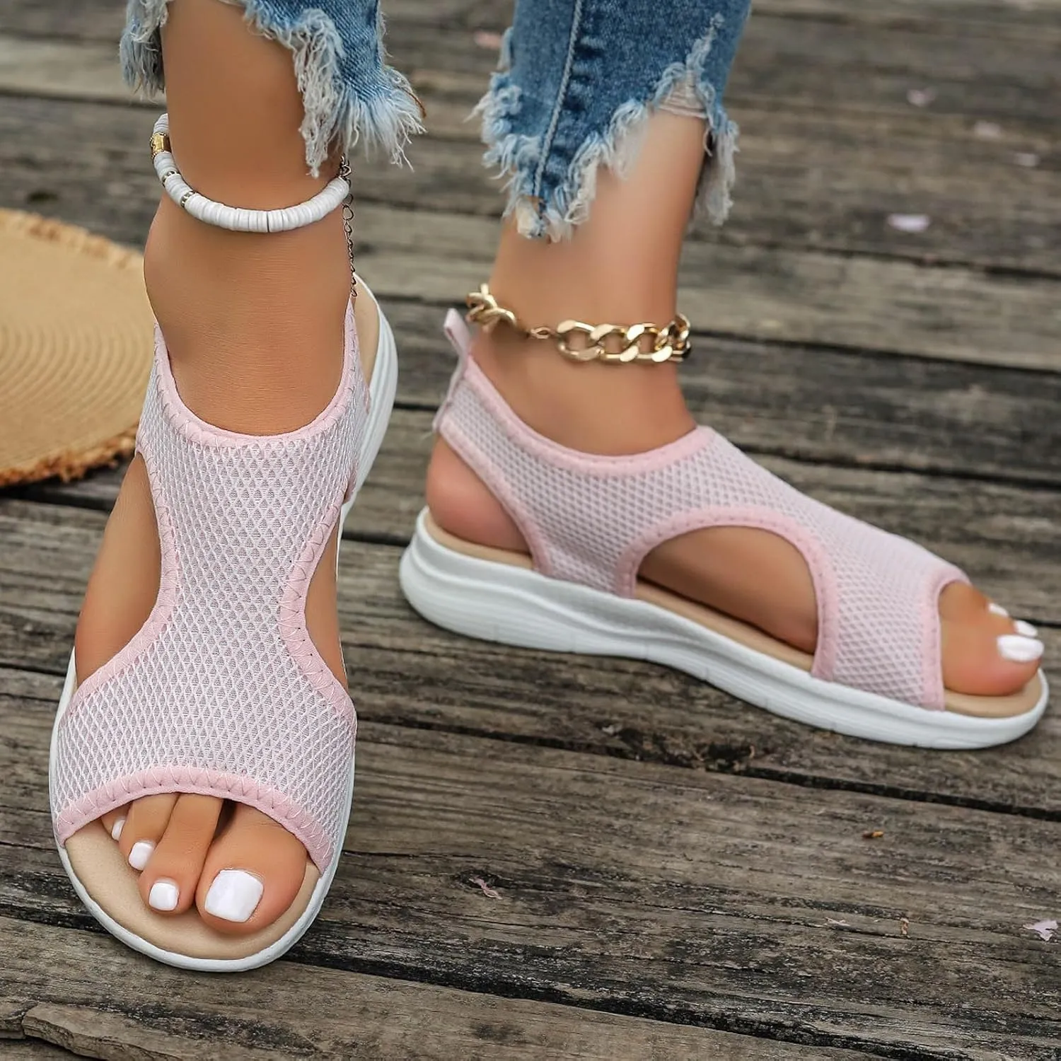 Women's Breathable Orthopedic Sandals Comfortable Walking Tennis Shoes Sandals Arch Support Jelly Stud Sandals