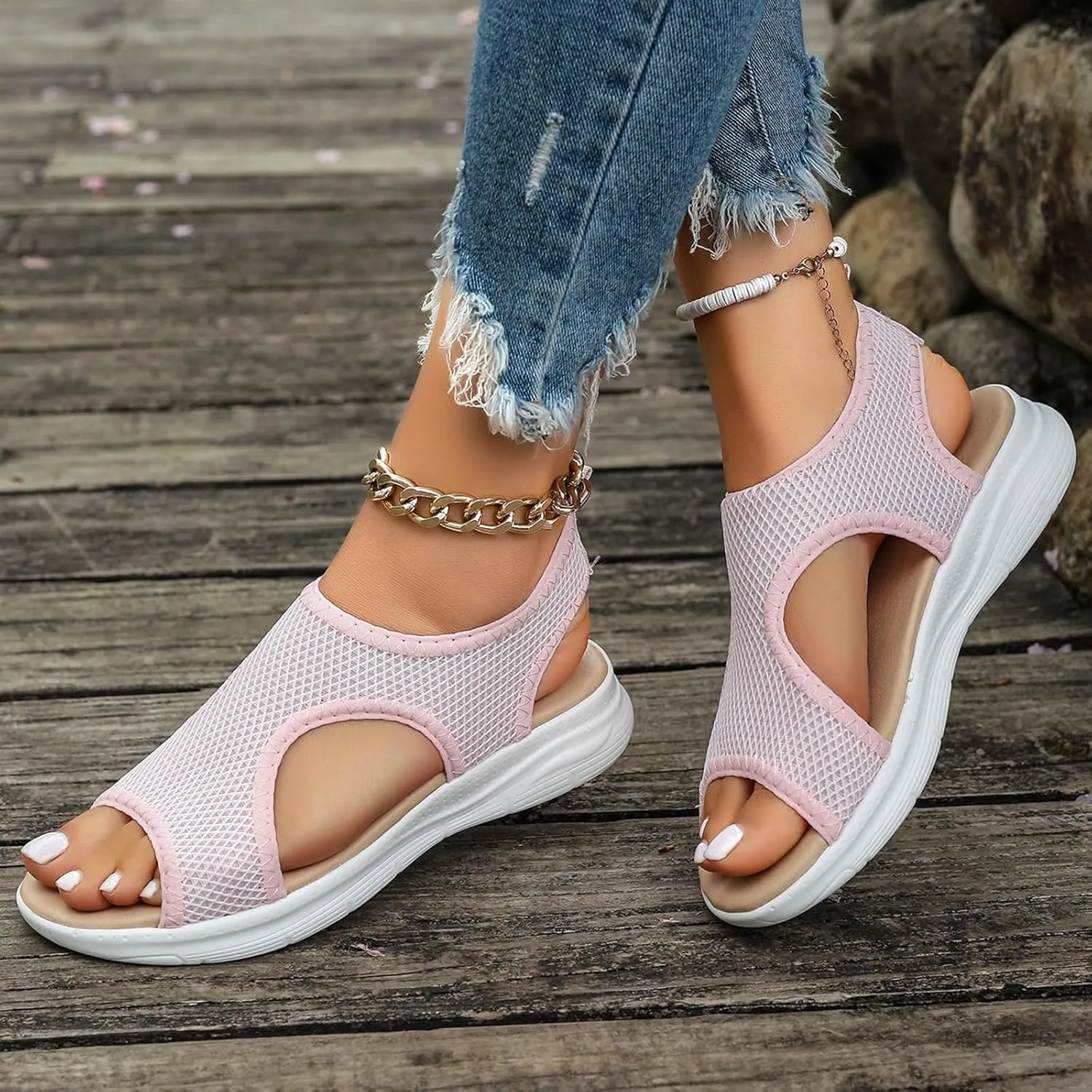 Women's Breathable Orthopedic Sandals Comfortable Walking Tennis Shoes Sandals Arch Support Jelly Stud Sandals