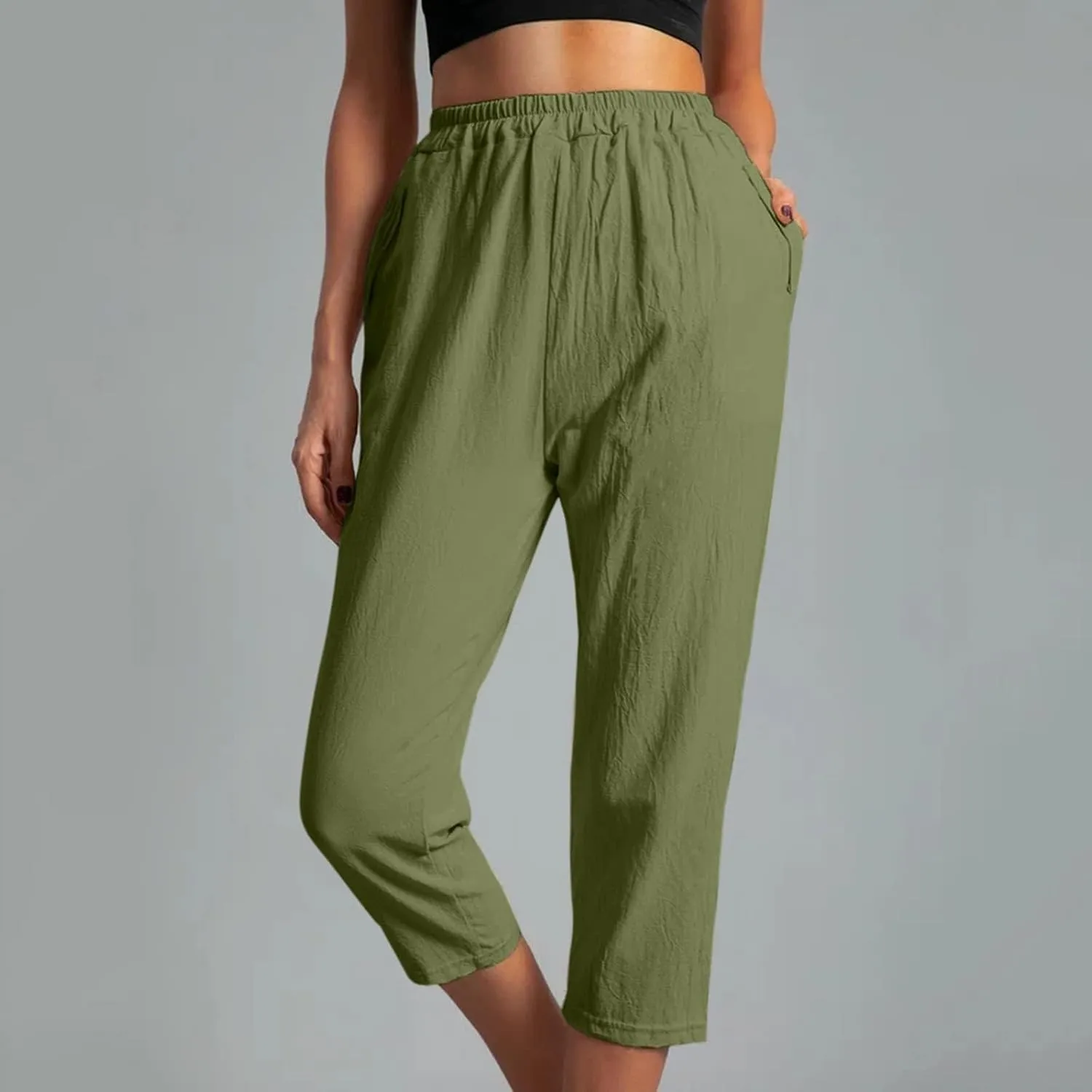 Women's Capri Summer Casual Cropped Lounge Pants Loose Soft Workout Drawstring Baggy Trousers Pants with Pockets