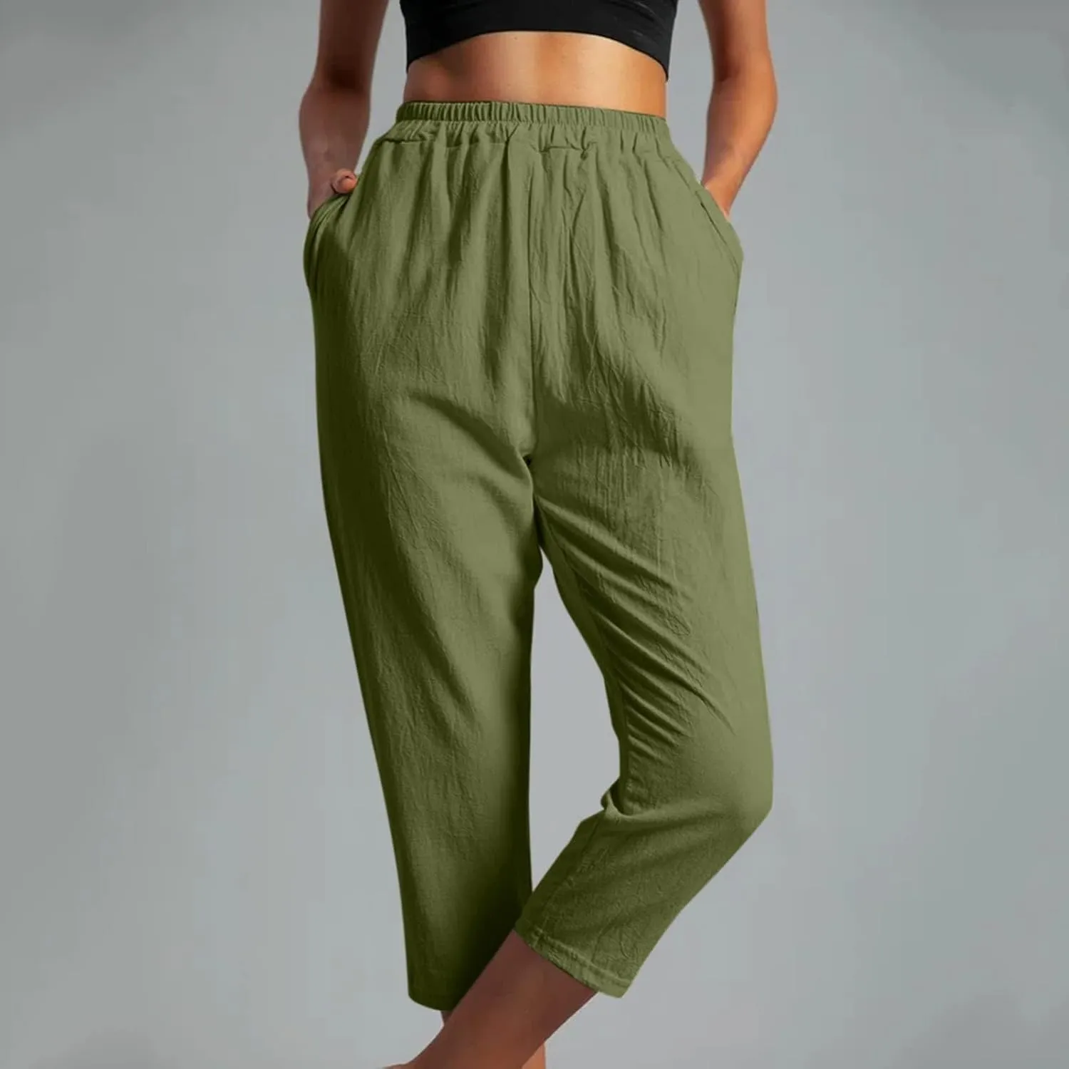 Women's Capri Summer Casual Cropped Lounge Pants Loose Soft Workout Drawstring Baggy Trousers Pants with Pockets