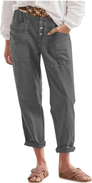 Women's Capri Summer Casual Cropped Lounge Pants Loose Soft Workout Drawstring Baggy Trousers Pants with Pockets