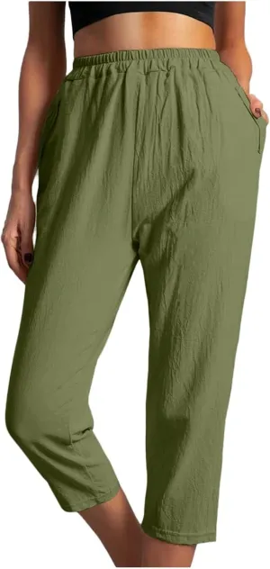 Women's Capri Summer Casual Cropped Lounge Pants Loose Soft Workout Drawstring Baggy Trousers Pants with Pockets