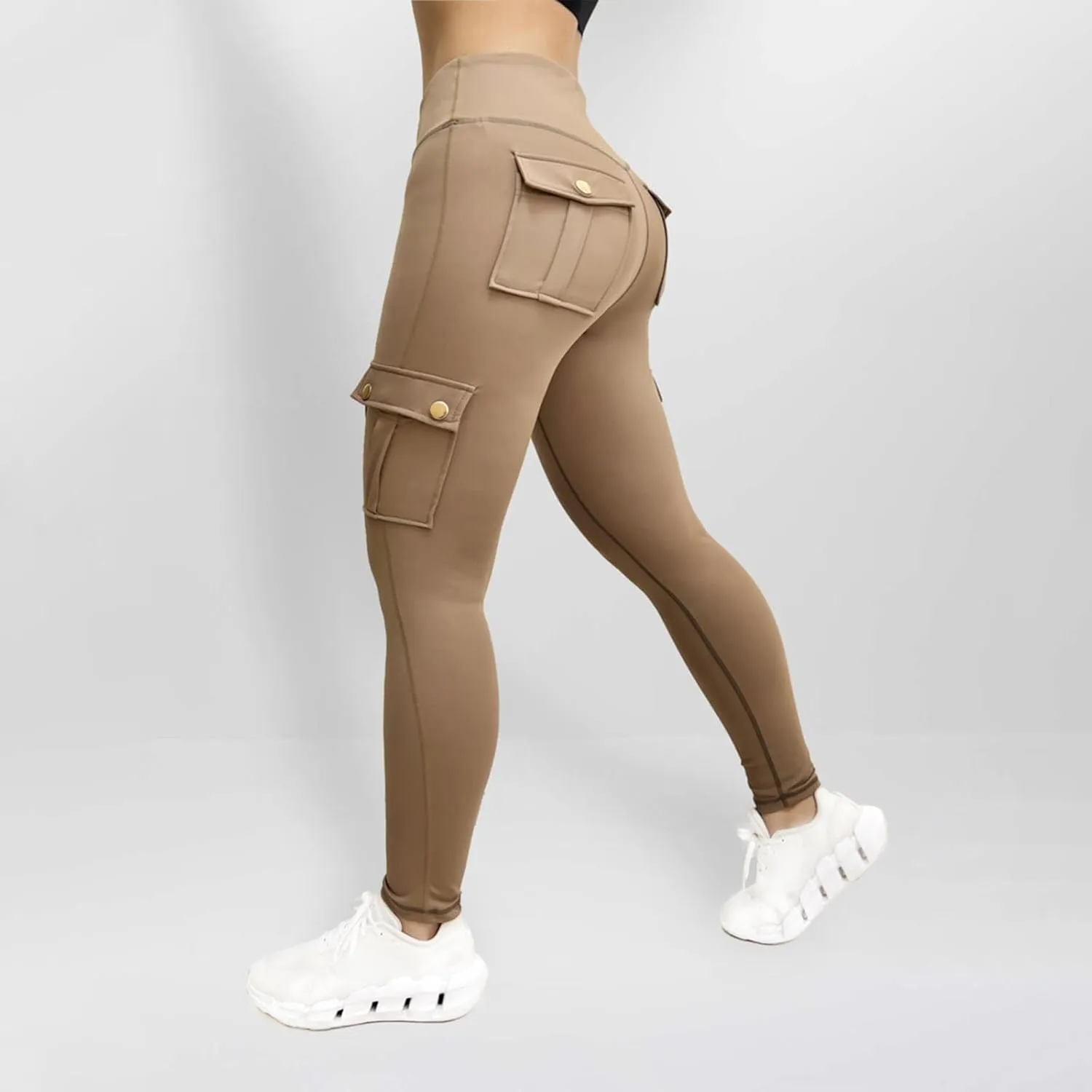 Women's Cargo Yoga Leggings Butt Lifting High Waist Trousers with Flap Pockets Tummy Control Running Pants Gym Tights